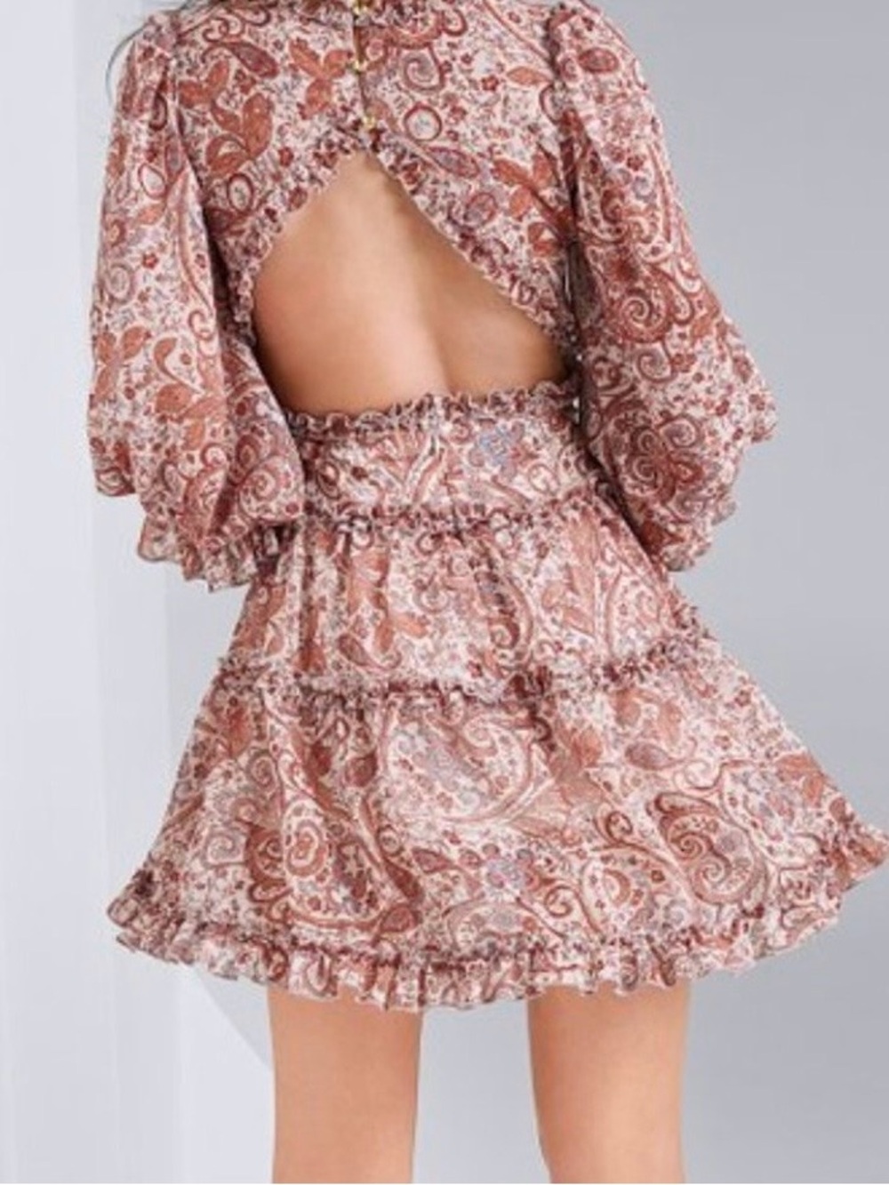 Venus Paisley Ruffle Open Back Mini Dress, Size 18 - Picture 3 of 6
